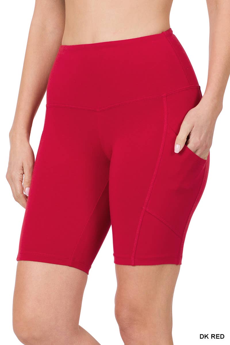 42POPS - SI-22170 COTTON WIDE WAISTBAND BIKER SHORTS WITH POCKETS