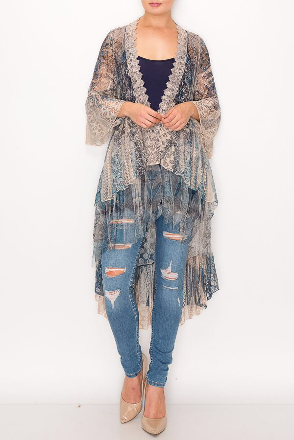 Origami Apparel ~ Ethereal Lace Tiered High-Low Kimono Cardigan