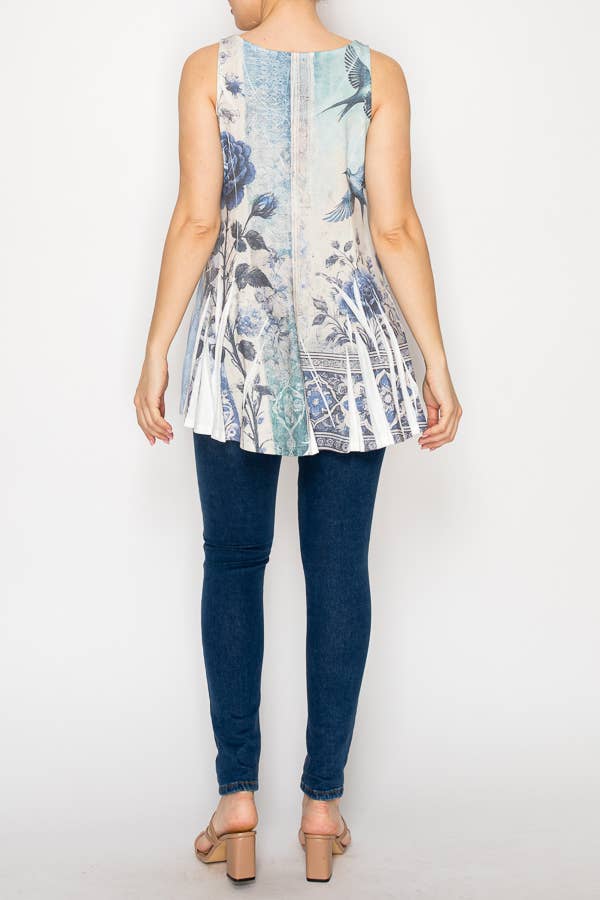 Origami Apparel ~  Lace and Crochet inspired - FLOWY TANK TUNIC WITH POCKETS -T16IV BLUE BIRD