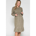 Story Teller - Maternity Waist Tie Wrap Ruffle Hem Knee Length Rib Dress