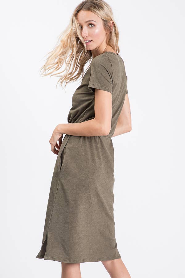7th Ray - Everyday Drawstring Waist Side Pocket T-Shirt Dress D2465
