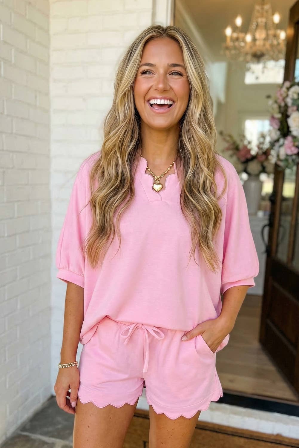 LA Society - Scalloped Oversize Top Drawstring Short Set
