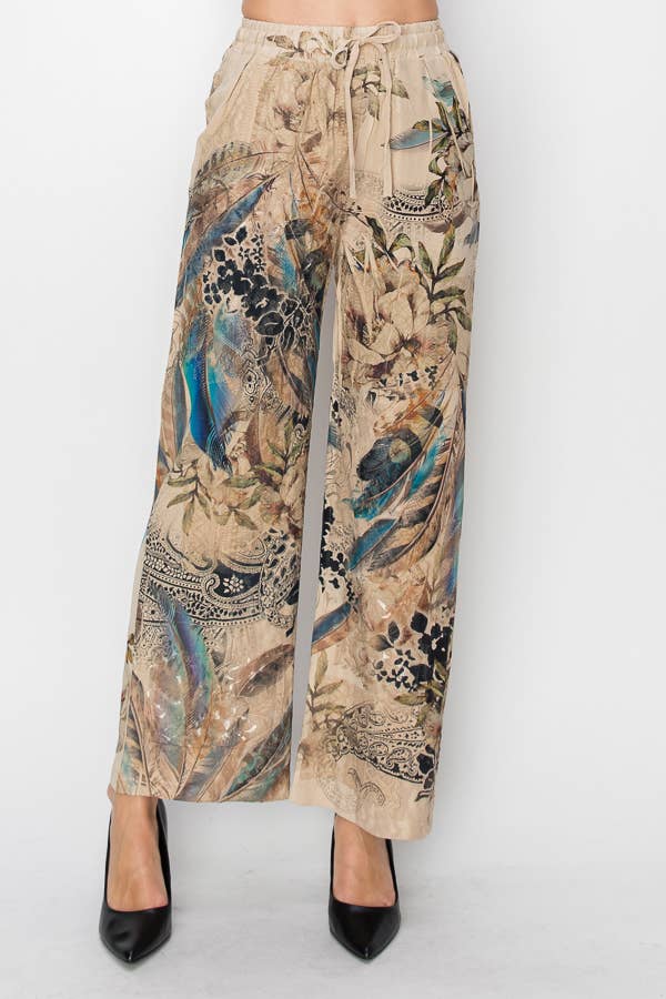 Origami Apparel ~  Lace and Crochet inspired - Relaxed Lace Patchwork Pants With Elastic Drawstring - 4703TP FEA FL