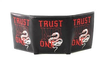 - Trust No One Print Vegan Leather Tri-fold Wallet