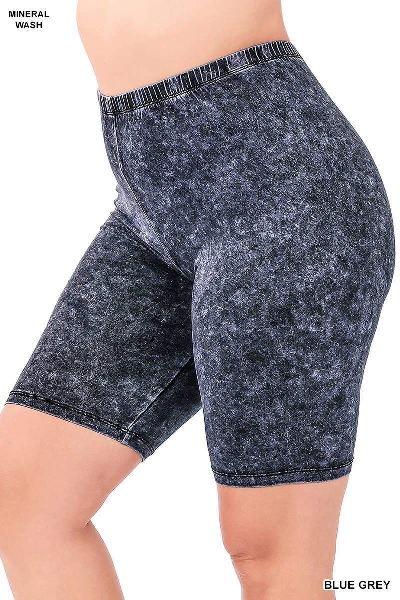 42POPS - .SI-21866 PLUS SIZE MINERAL WASHED BIKER SHORTS