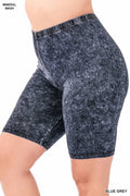 42POPS - .SI-21866 PLUS SIZE MINERAL WASHED BIKER SHORTS: BLUE GREY-126917 / 2X