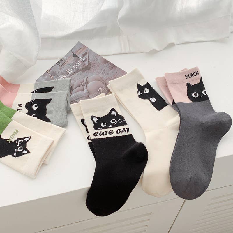 Cute Cat Expression Pattern Socks