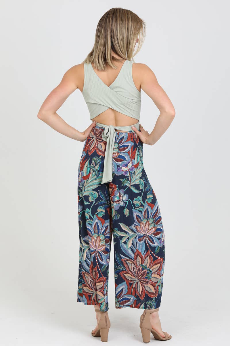 ANGIE - 25P63-FQ60 WIDE LEG PANTS WITH TIE WAIST AND FRONT SLITS