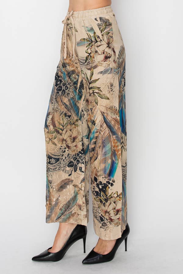 Origami Apparel ~  Lace and Crochet inspired - Relaxed Lace Patchwork Pants With Elastic Drawstring - 4703TP FEA FL