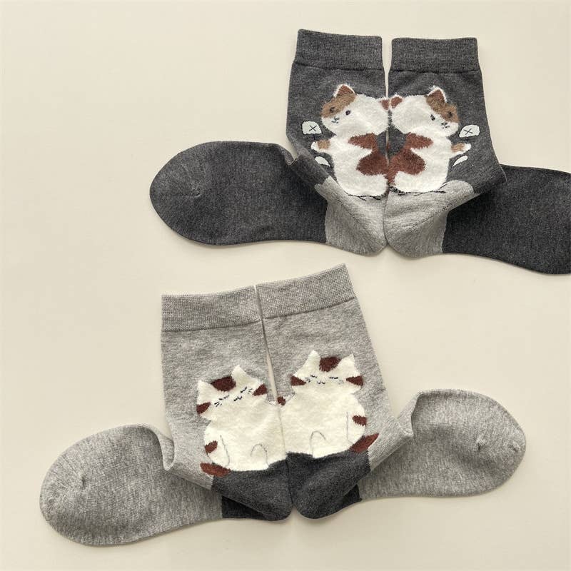 Tourtiwi - Adorable Cat Animal Pattern Casual Crew Socks
