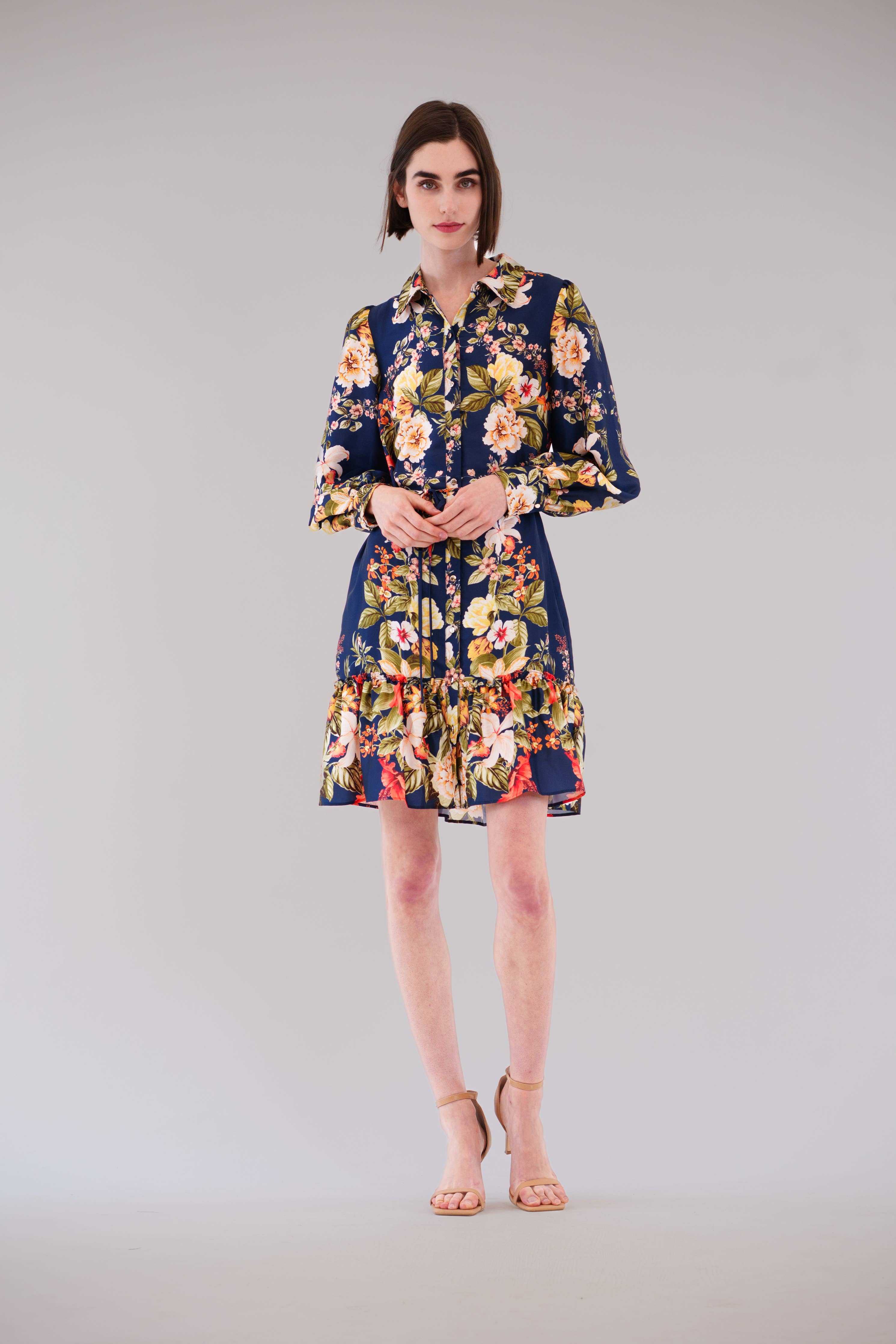 Julia Jordan - LONG SLEEVE COLLARED PRINTED SHIRT DRESS