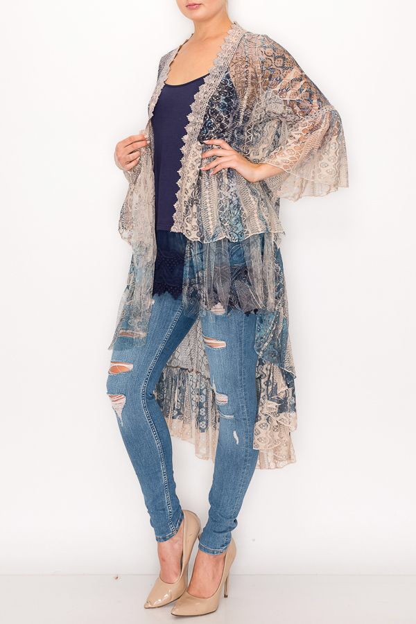 Origami Apparel ~ Ethereal Lace Tiered High-Low Kimono Cardigan