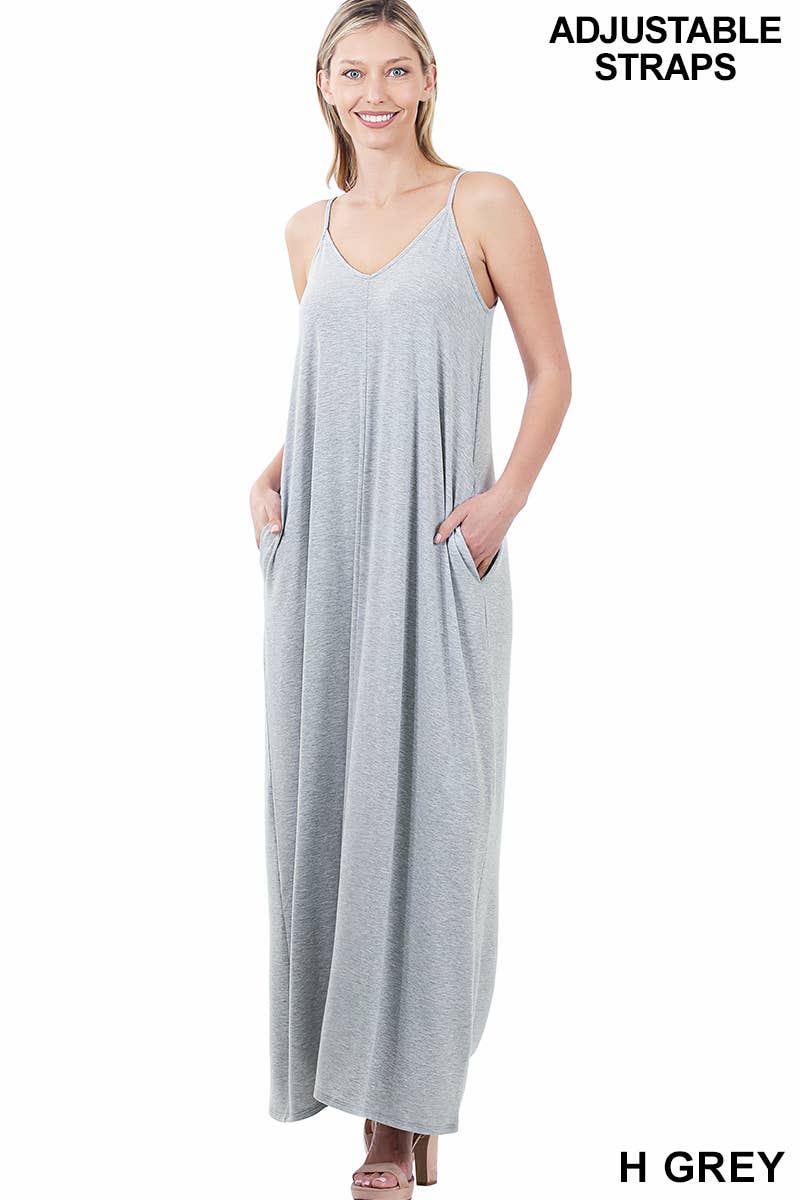 42POPS - V-NECK CAMI MAXI DRESS /w adjustable strap