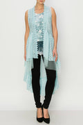 Origami Apparel ~  Lace and Crochet inspired - Flowy High-Low Lace Boho Duster Vest-U013 BLUE