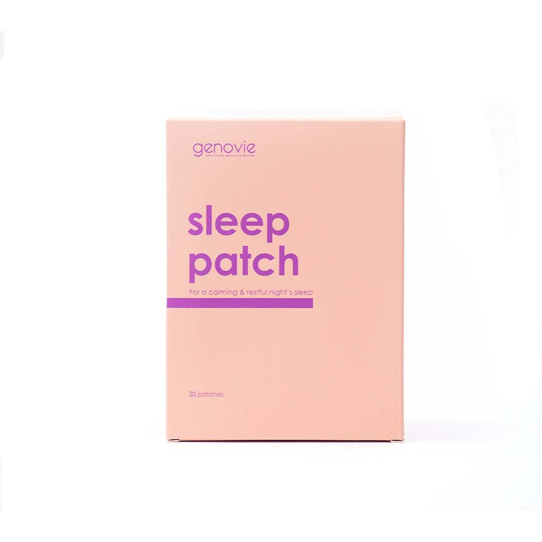 Calming Sleep Patches in a pink box, featuring 30 patches designed for a calming and restful night's sleep.
