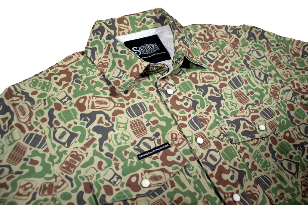 Southern Drinking Club - Chemise Performance boutonnée en nacre Camouflage Whiskey - Aérée et Légère