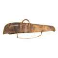 Long brown gun cover featuring a shoulder strap, two carry handles, and a zippered pocket for valuables.