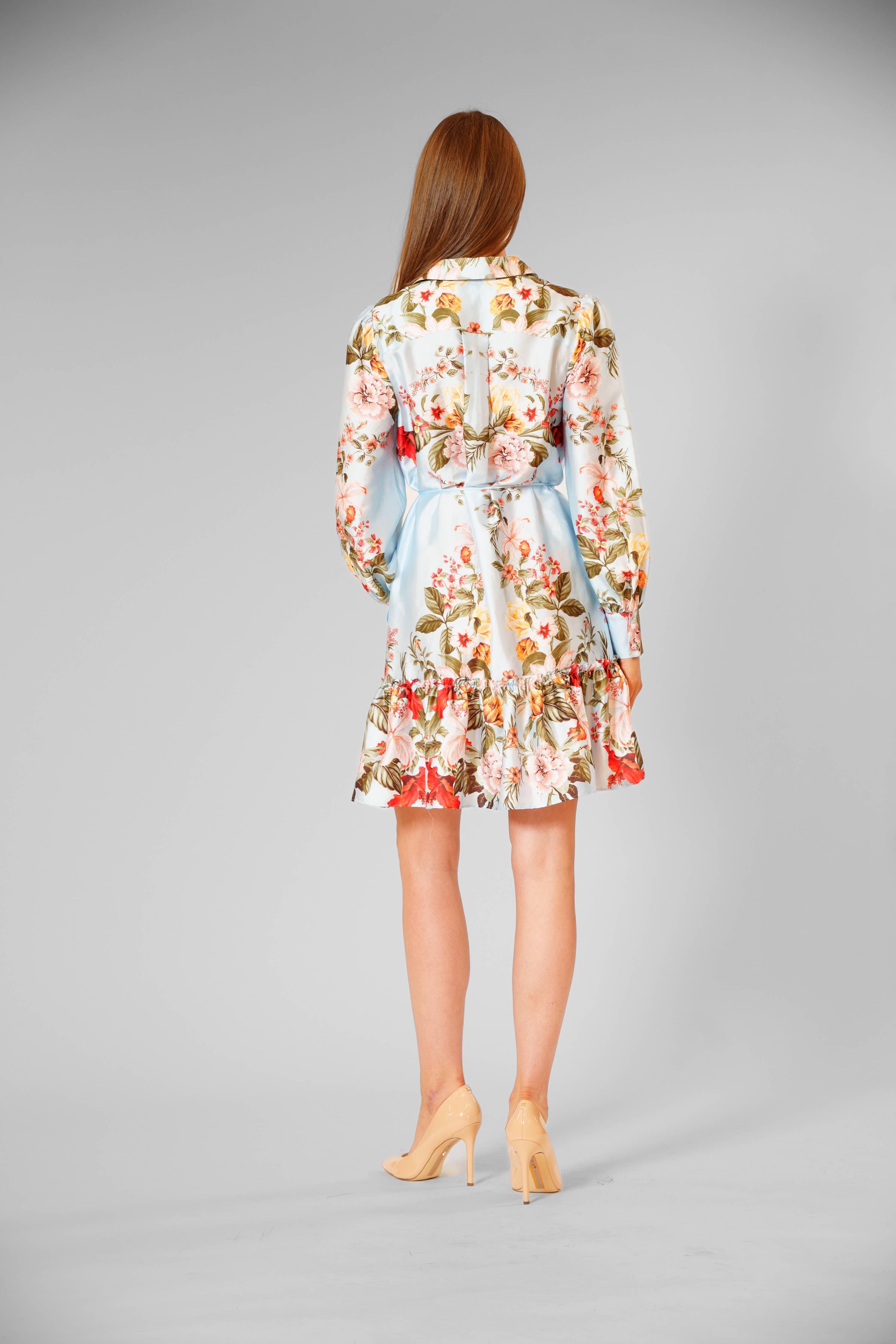 Julia Jordan - LONG SLEEVE COLLARED PRINTED SHIRT DRESS