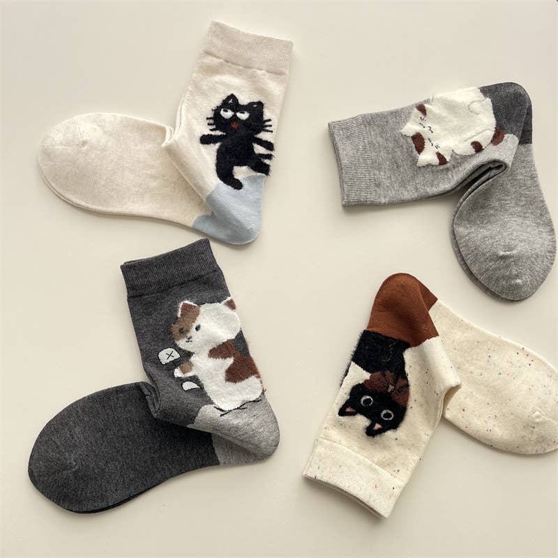 Tourtiwi - Adorable Cat Animal Pattern Casual Crew Socks