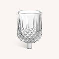 Clear glass cup with a textured base, part of the Ner Mitzvah Crystal Oil Glass Cups 9-pack for Chanukah.