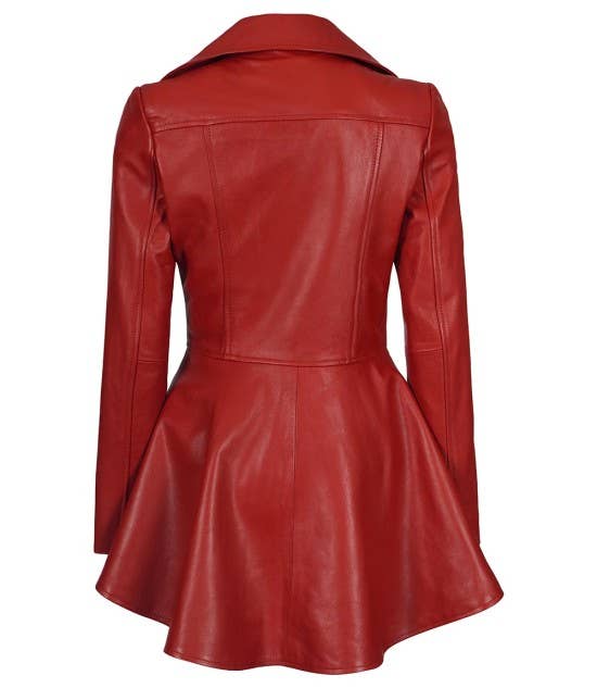 REMOVED BRAND - Womens Red Leather Peplum Jacket