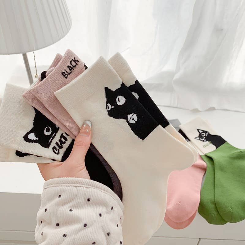Cute Cat Expression Pattern Socks
