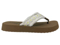 Flip-flop style sandal with a thick sole and daisy-adorned strap, perfect for summer outings.