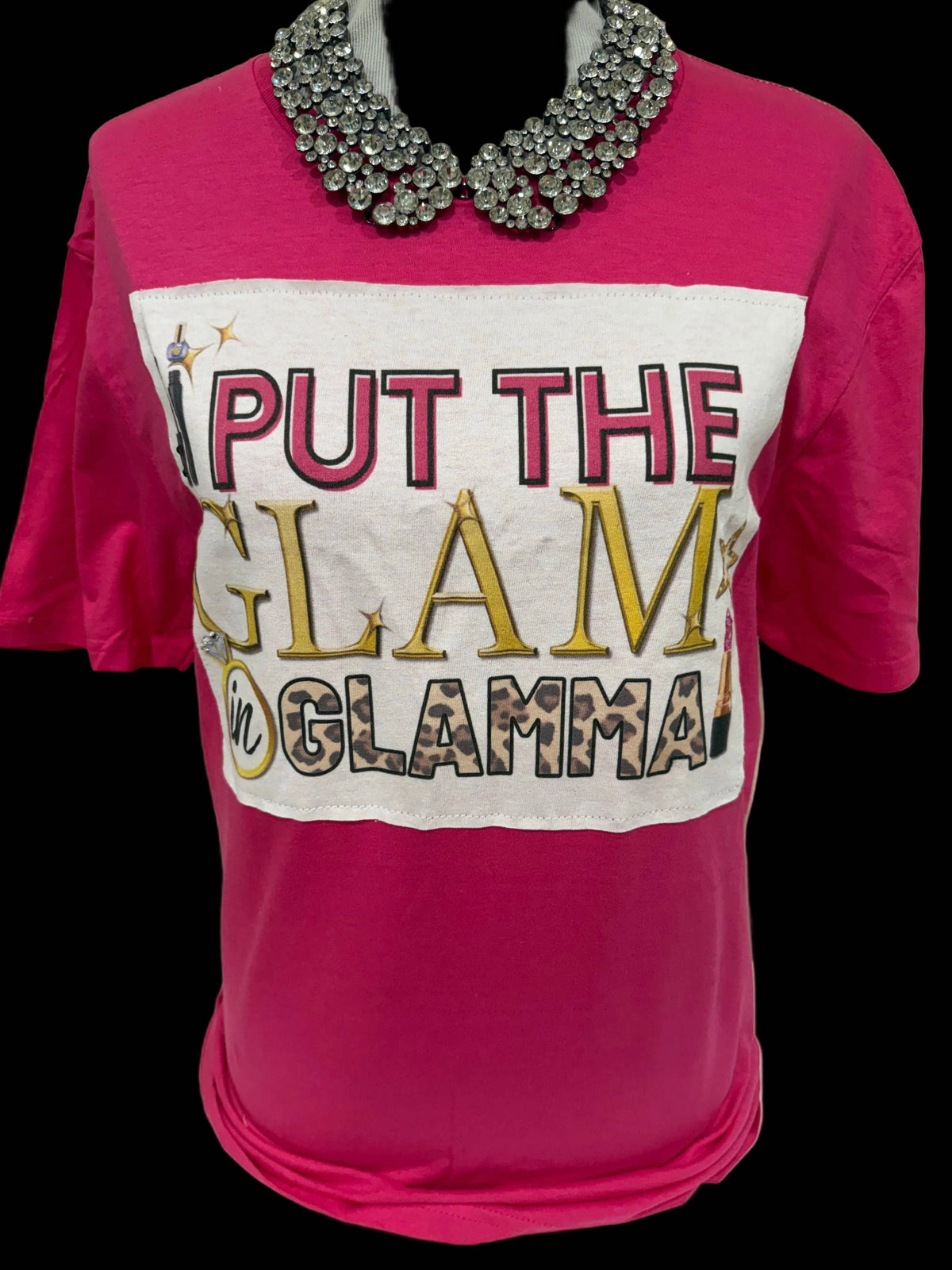Glamma Patch Crew Tee - blinged leopard Glamma