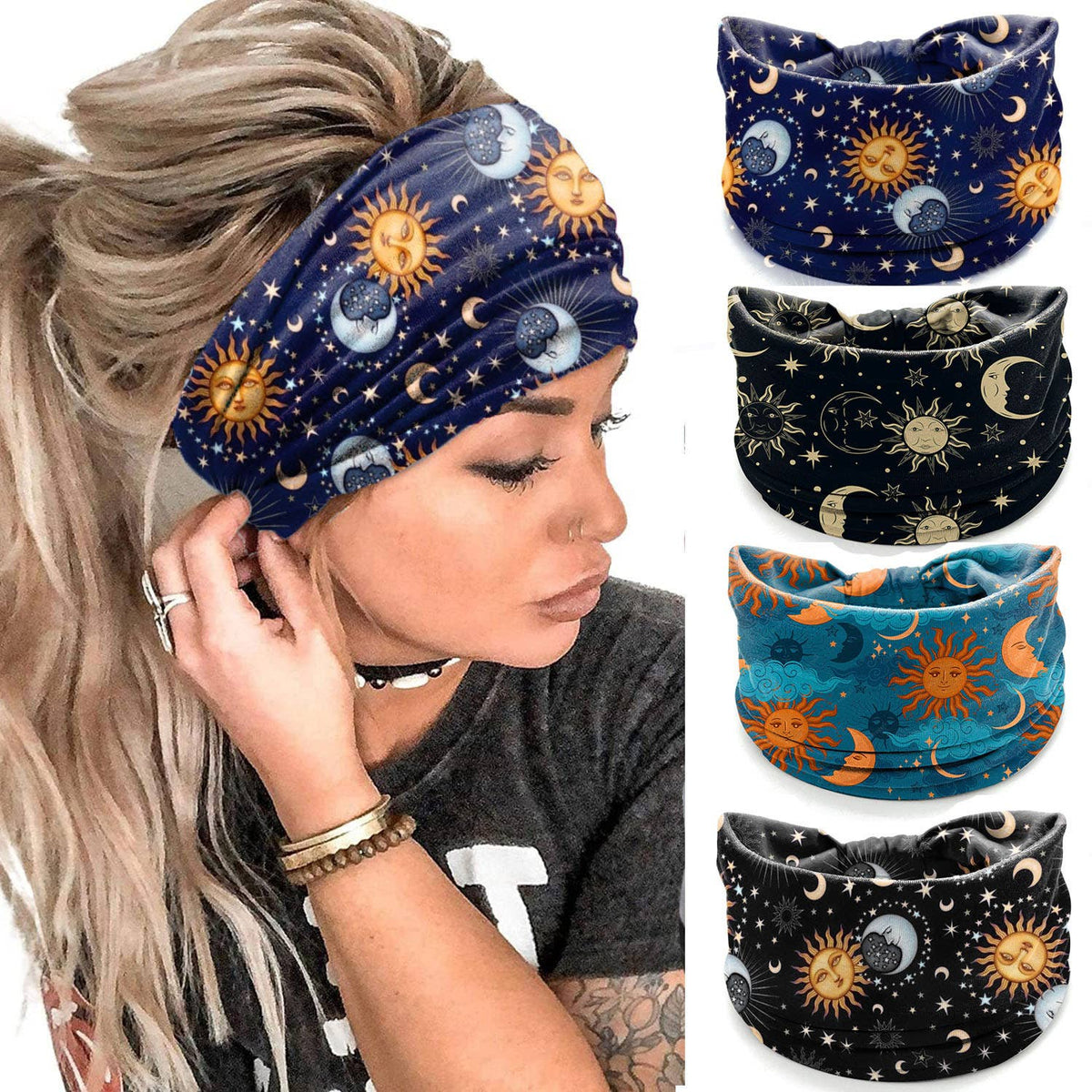 Boho Sun & Moon Print Versatile Headband - Neck Gaiter