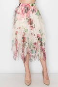 Origami Apparel ~  Lace and Crochet inspired - Dreamy Tiered Tulle Midi Skirt With Floaty Hem - 4546 BG/BIG ROSE