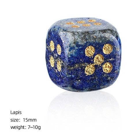 Mahjong Dice - 15mm Natural Laser Engraved Cube Dice with Rounded Edges Semi-Precious Stone (Set of 2)