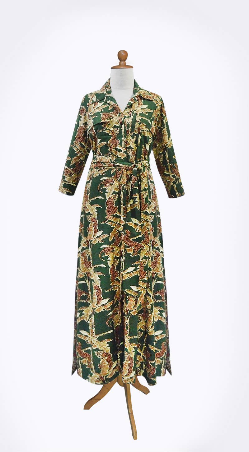 Escapada Living - 3/4 Sleeve Button Up Allegra Maxi Dress Belted Pockets