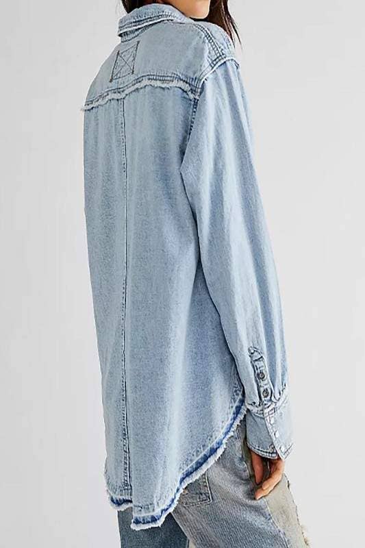 Flarix - Ruffled Pintuck Denim Shirt