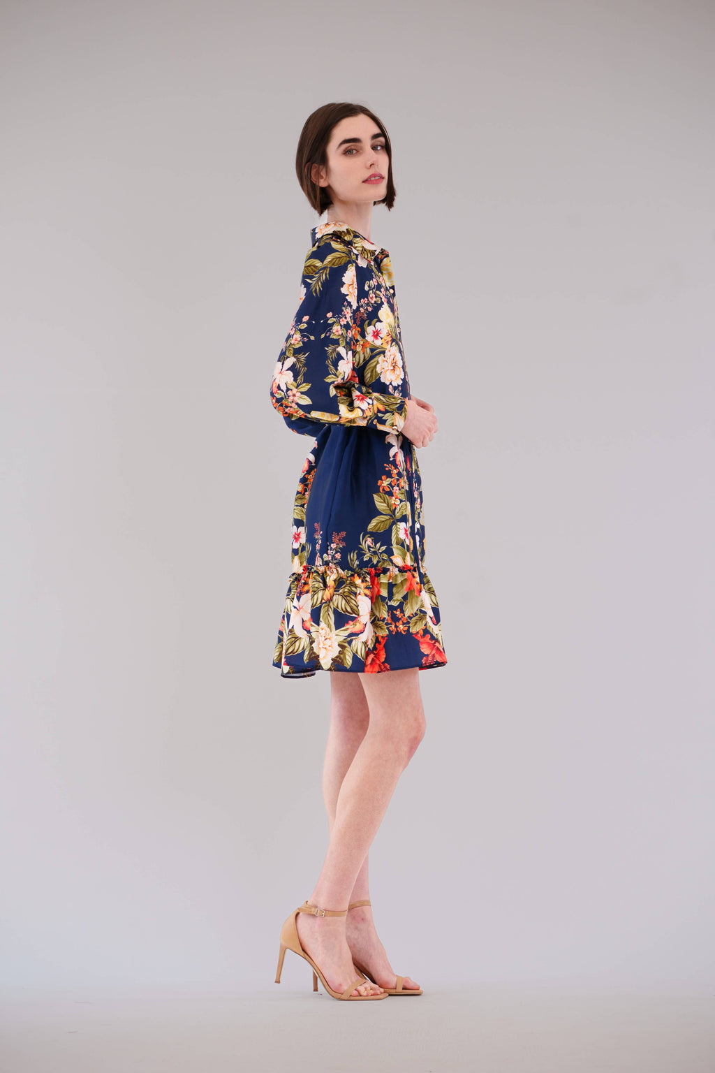 Julia Jordan - LONG SLEEVE COLLARED PRINTED SHIRT DRESS