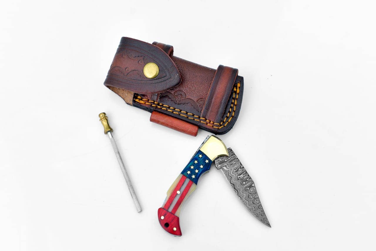 Titan International - Damascus steel pocket knife Limited Run Titan Patriot TF-055