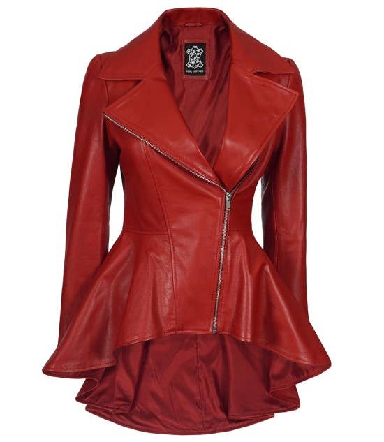 REMOVED BRAND - Womens Red Leather Peplum Jacket
