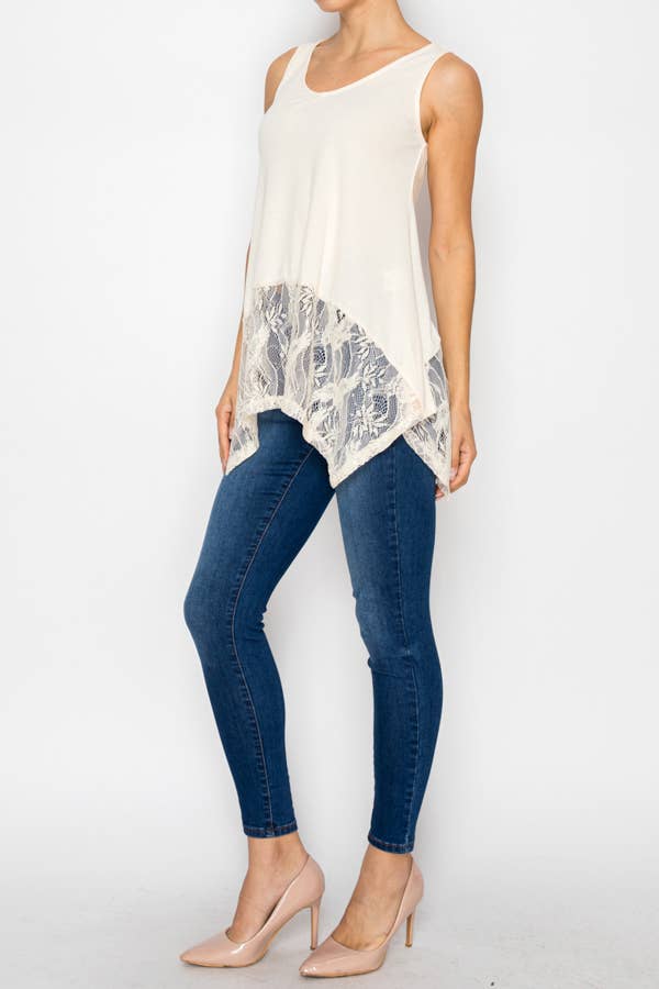 Soft Relaxed Tank With Delicate Sparkly Lace Hem