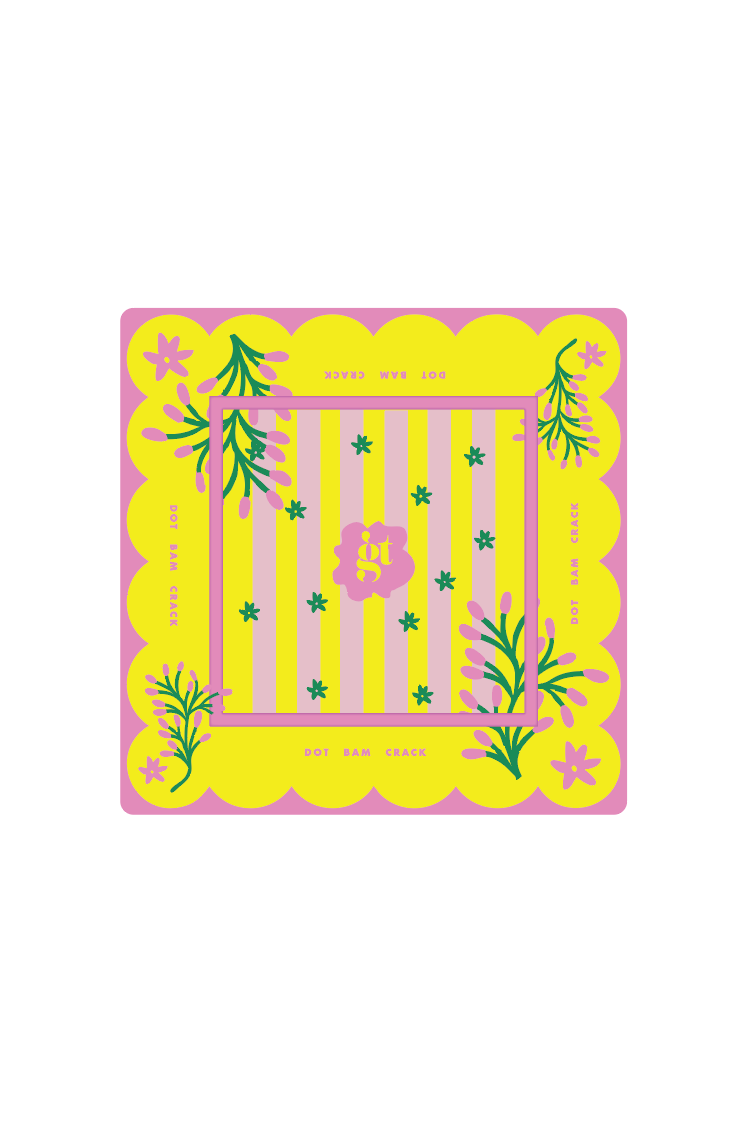 Yellow Mahjong mat featuring a floral design with pink and green elements, perfect for game nights.