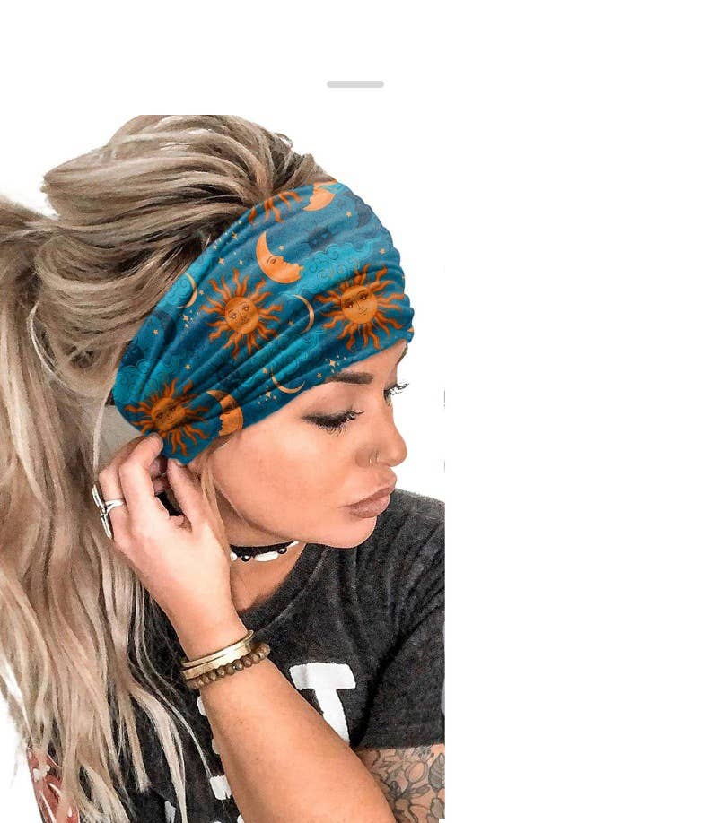 Boho Sun & Moon Print Versatile Headband - Neck Gaiter