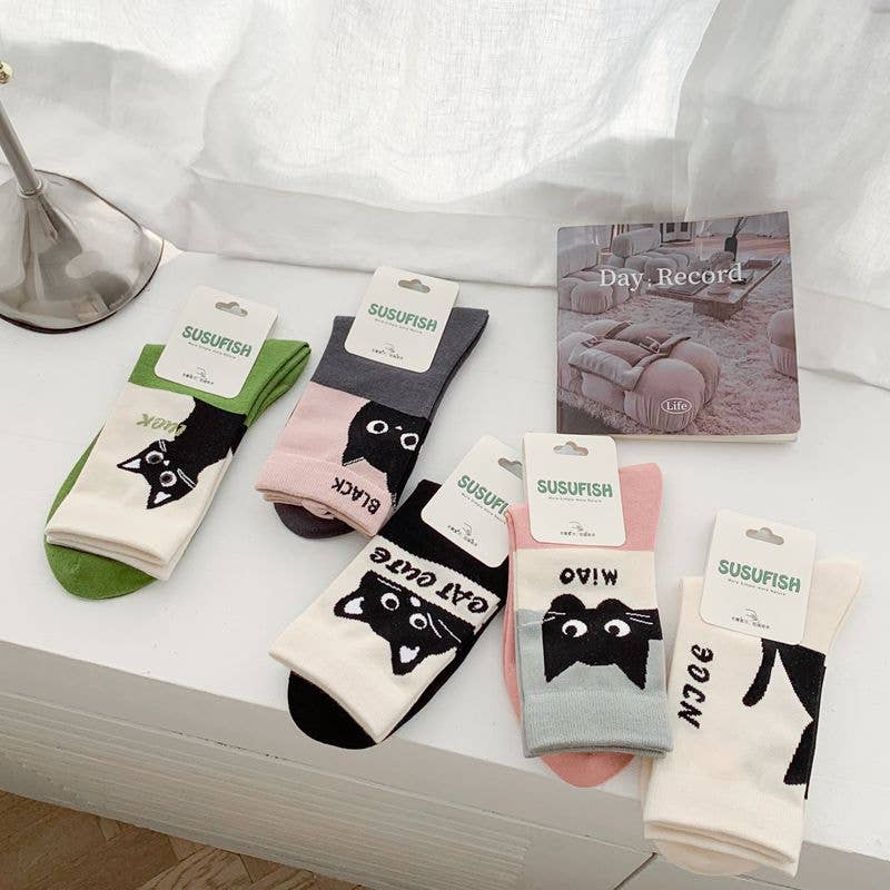 Cute Cat Expression Pattern Socks
