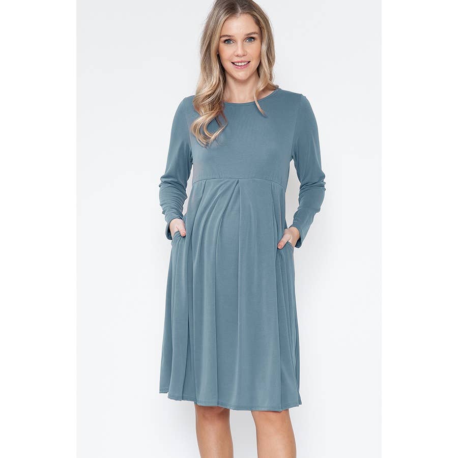 Story Teller - Maternity Shower Long Sleeve Solid Spring Dress