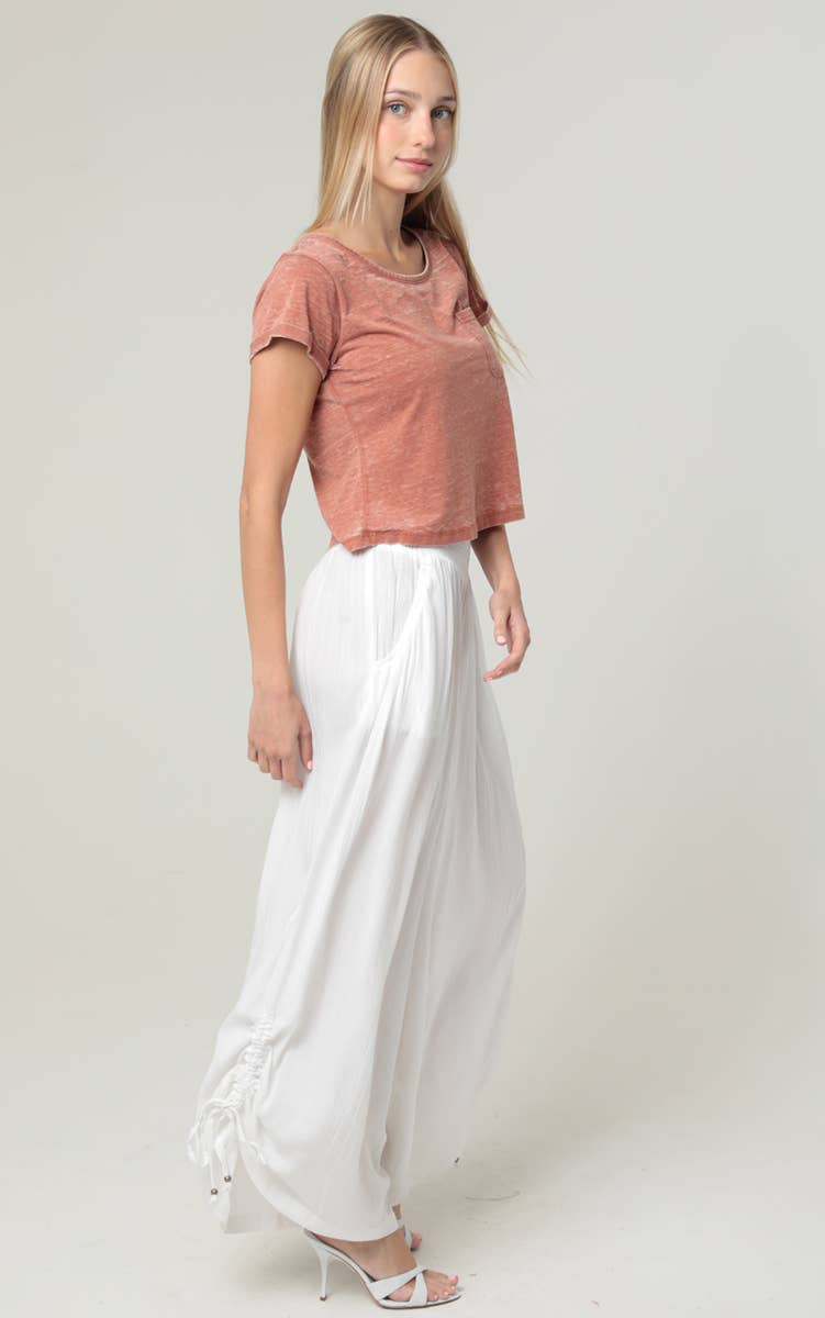 ANGIE - B3710-ASIS SIDE CINCH WIDE LEG PANTS WITH SMOCKED WAIST AND