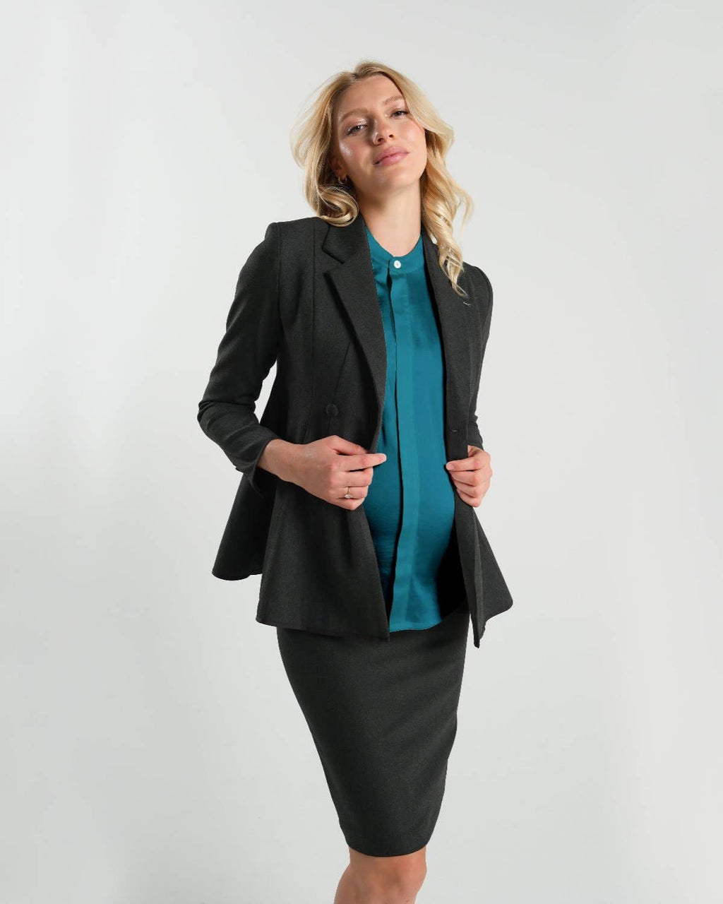 MARION - Short Sleeve Satin Maternity Shell Top with Concealed Nursing Zip