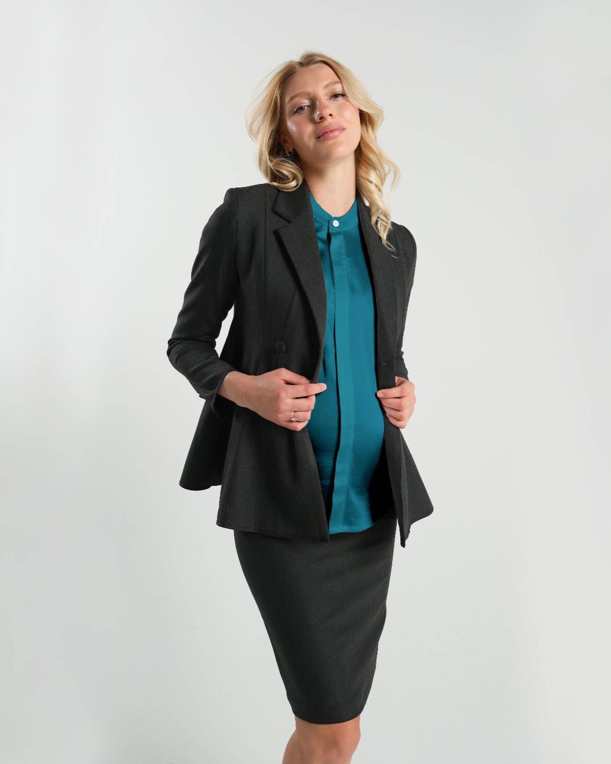 MARION - Short Sleeve Satin Maternity Shell Top with Concealed Nursing Zip