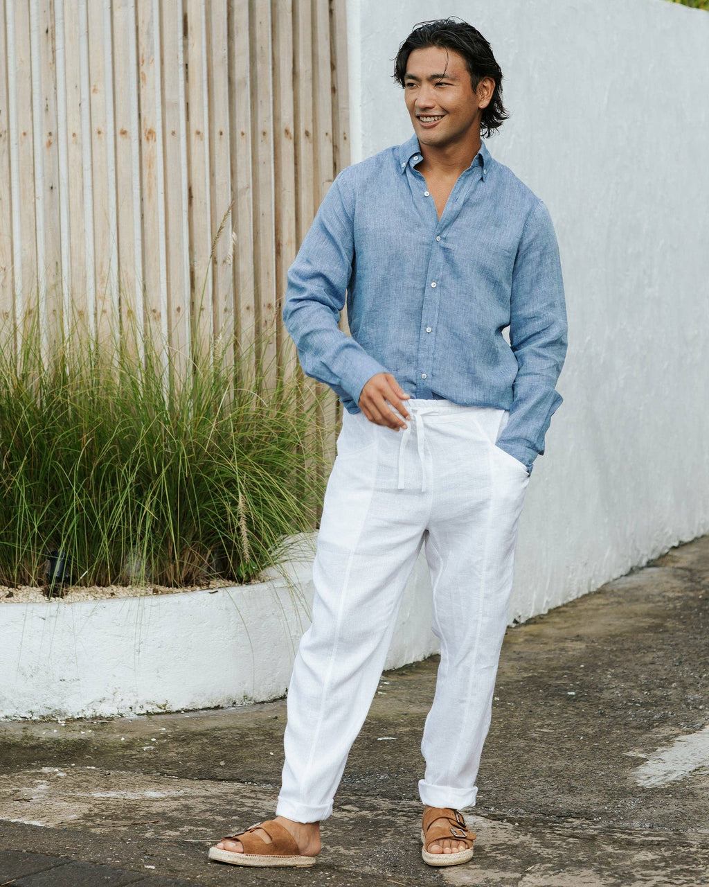 MagicLinen (We handle U.S. import procedures for you) - Men's classic linen shirt WENGEN in Denim chambray