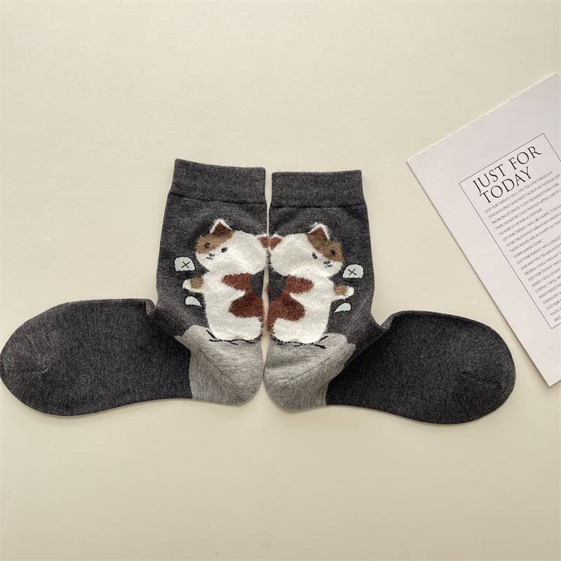 Adorable Cat Pattern Casual Crew Socks
