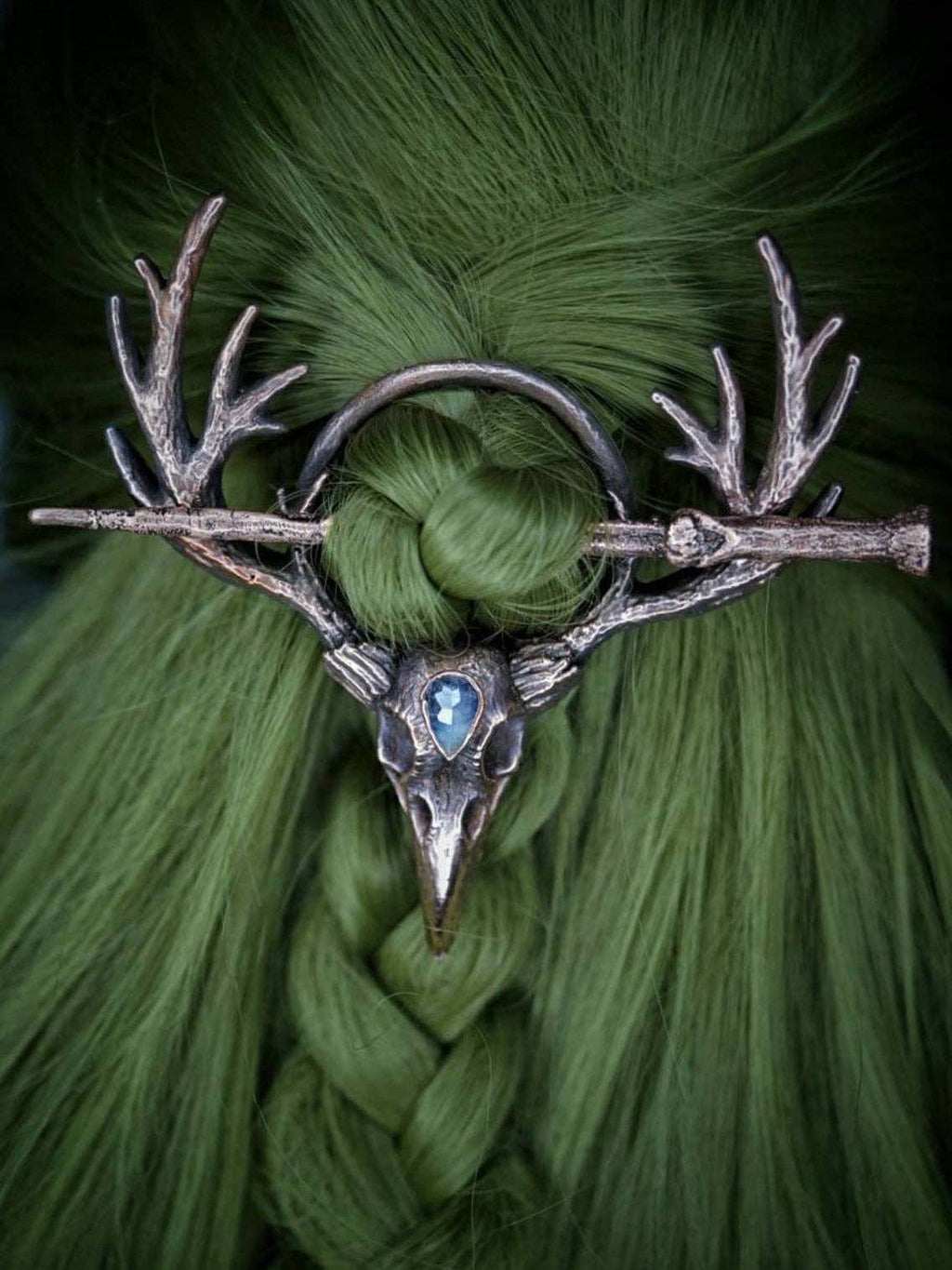 Tourtiwi - Vintage Crow Skull Moonstone Hair Accessories