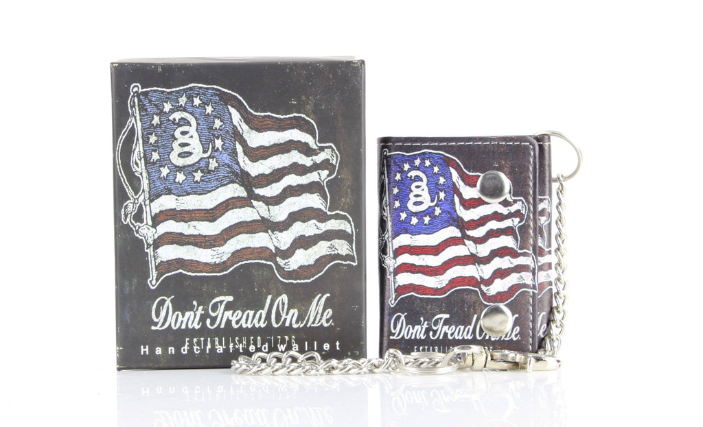 Leather Impressions Inc - Portefeuille chaîne en cuir vegan Don't Tread On Me avec coffret cadeau