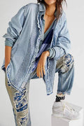 Flarix - Ruffled Pintuck Denim Shirt
