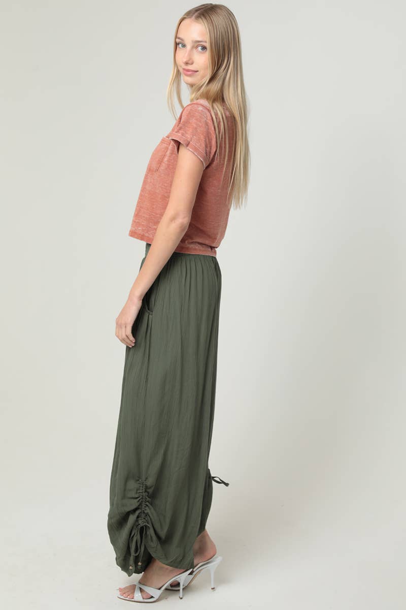 ANGIE - B3710-ASIS SIDE CINCH WIDE LEG PANTS WITH SMOCKED WAIST AND